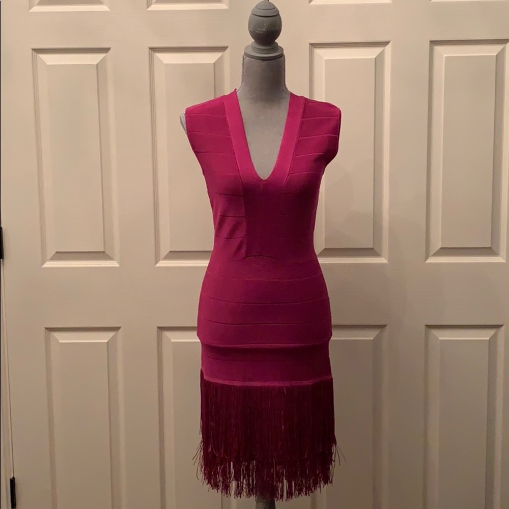 Purple bandage Venus dress with fringe